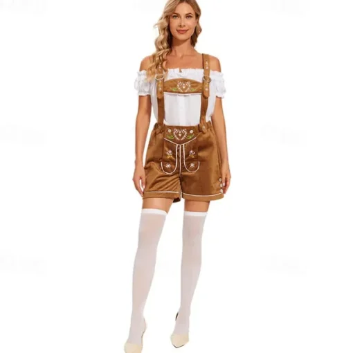 Oktoberfest Beer Costume Blouse Lederhosen Cosplay Costume Masquerade Cosplay German Munich Wiesn Women's Traditional Style Cloth Halloween Carnival