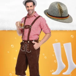 Oktoberfest Beer Lederhosen Shirt Alpine Hat Bavarian Bavarian German Munich Wiesn Men's Traditional Style Cloth Blouse Shorts Hat