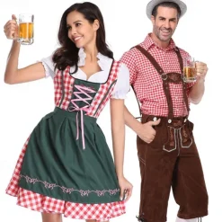 Oktoberfest Blouse / Shirt Dirndl Lederhosen Bavarian Couple Oktoberfest Couple German Munich Wiesn Men's Women's Traditional Style Cloth Blouse Dress Shorts