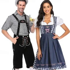 Oktoberfest Blouse / Shirt Dirndl Lederhosen Bavarian Couple Oktoberfest Couple German Munich Wiesn Men's Women's Traditional Style Cloth Blouse Dress Shorts