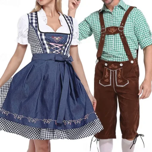 Oktoberfest Blouse / Shirt Dirndl Lederhosen Bavarian Couple Oktoberfest Couple German Munich Wiesn Men's Women's Traditional Style Cloth Blouse Dress Shorts