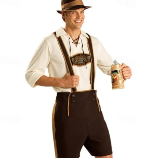 Oktoberfest Cosplay Costume Lederhosen Shirt Outfits Bavarian Munich Wiesn Men's Festival Traditional Style Cloth Blouse Shorts Hat
