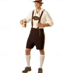 Oktoberfest Cosplay Costume Lederhosen Shirt Outfits Bavarian Munich Wiesn Men's Festival Traditional Style Cloth Blouse Shorts Hat