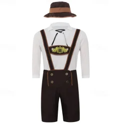 Oktoberfest Cosplay Costume Lederhosen Shirt Outfits Bavarian Munich Wiesn Men's Festival Traditional Style Cloth Blouse Shorts Hat