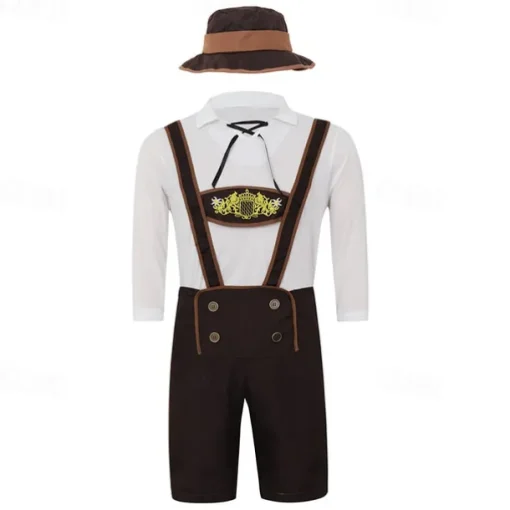 Oktoberfest Cosplay Costume Lederhosen Shirt Outfits Bavarian Munich Wiesn Men's Festival Traditional Style Cloth Blouse Shorts Hat