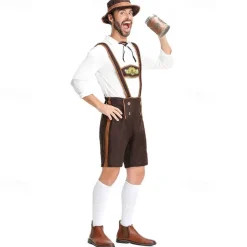 Oktoberfest Cosplay Costume Lederhosen Shirt Outfits Bavarian Munich Wiesn Men's Festival Traditional Style Cloth Blouse Shorts Hat