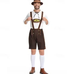Oktoberfest Cosplay Costume Lederhosen Shirt Outfits Bavarian Munich Wiesn Men's Festival Traditional Style Cloth Blouse Shorts Hat