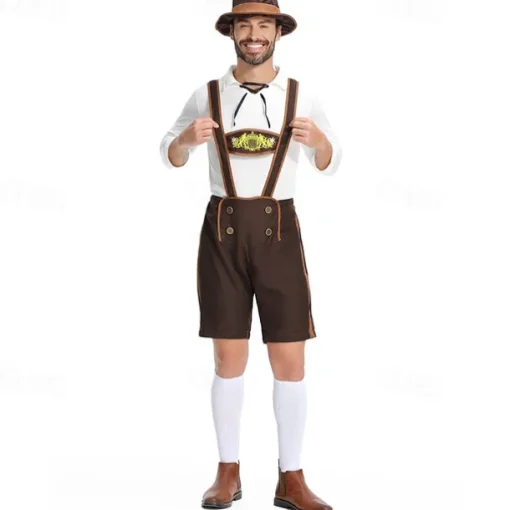 Oktoberfest Cosplay Costume Lederhosen Shirt Outfits Bavarian Munich Wiesn Men's Festival Traditional Style Cloth Blouse Shorts Hat