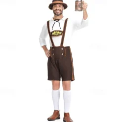Oktoberfest Cosplay Costume Lederhosen Shirt Outfits Bavarian Munich Wiesn Men's Festival Traditional Style Cloth Blouse Shorts Hat