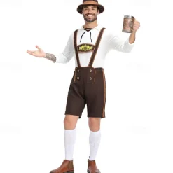 Oktoberfest Cosplay Costume Lederhosen Shirt Outfits Bavarian Munich Wiesn Men's Festival Traditional Style Cloth Blouse Shorts Hat