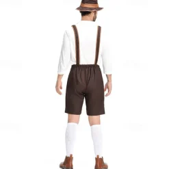 Oktoberfest Cosplay Costume Lederhosen Shirt Outfits Bavarian Munich Wiesn Men's Festival Traditional Style Cloth Blouse Shorts Hat