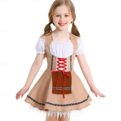 Oktoberfest Dress Dirndl Maid Bavarian Munich Wiesn Girls' Carnival Beer Festival Traditional Style Cloth