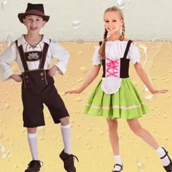 Oktoberfest Dress Dirndl Lederhosen Bavarian Maid German Munich Wiesn Boys' Girls' Traditional Style Cloth