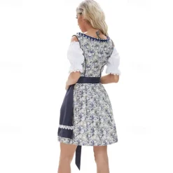 Oktoberfest Dress Masquerade Dirndl Maid Cosplay Wiesn Women's Performance Halloween Traditional Style Cloth Blouse Dress Apron