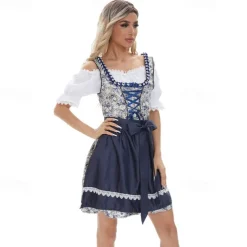 Oktoberfest Dress Masquerade Dirndl Maid Cosplay Wiesn Women's Performance Halloween Traditional Style Cloth Blouse Dress Apron