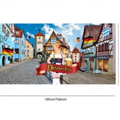 Oktoberfest Festival Decorations 5.90 x 2.95 ft Extra Large Bavarian Street Scenery Backdrop Banner Background Photo Booth with Rope Germany Beer Party Game Supplies