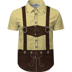 Oktoberfest Lederhosen Print Hawaii Shirts Aloha Shirt Print Graphic For Men's Adults' Carnival Oktoberfest Beer 3D Print Vacation Party