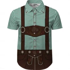 Oktoberfest Lederhosen Print Hawaii Shirts Aloha Shirt Print Graphic For Men's Adults' Carnival Oktoberfest Beer 3D Print Vacation Party