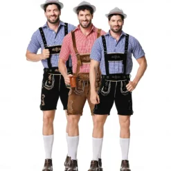 Oktoberfest Lederhosen Shirt Bavarian Bavarian German Wiesn Men's Traditional Style Cloth Blouse Shorts Hat