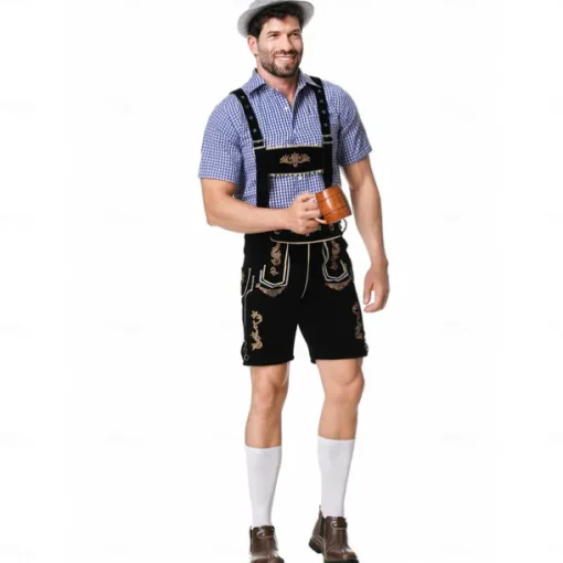Oktoberfest Lederhosen Shirt Bavarian Bavarian German Wiesn Men's Traditional Style Cloth Blouse Shorts Hat