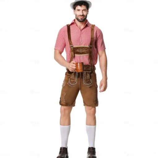 Oktoberfest Lederhosen Shirt Bavarian Bavarian German Wiesn Men's Traditional Style Cloth Blouse Shorts Hat