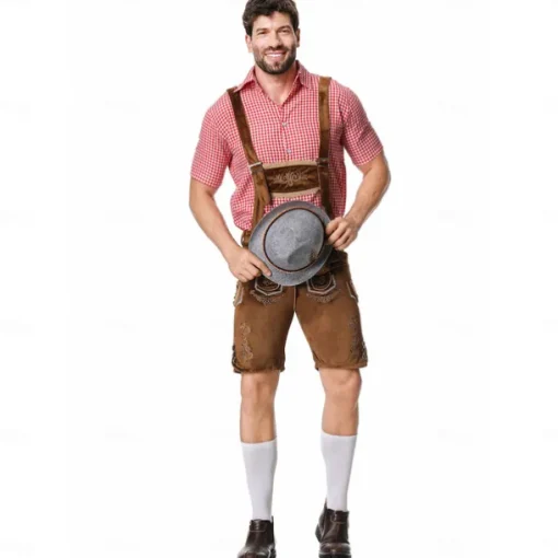 Oktoberfest Lederhosen Shirt Bavarian Bavarian German Wiesn Men's Traditional Style Cloth Blouse Shorts Hat