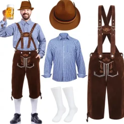 Oktoberfest Lederhosen Shirt Alpine Hat Bavarian Bavarian German Munich Wiesn Men's Traditional Style Cloth Blouse Shorts Hat