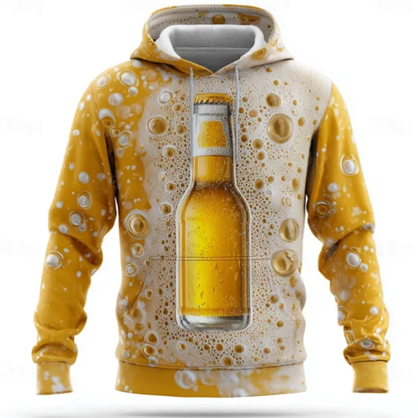 Oktoberfest Men's 3D Print Beer Hoodies Sweatshirt Cool Party Long Sleeve Crew Neck Club Streetwear Light Yellow White Drawstring Graphic Fall Winter Designer