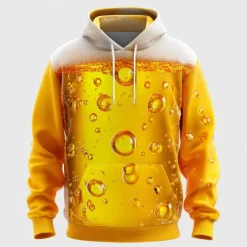 Oktoberfest Men's 3D Print Beer Hoodies Sweatshirt Cool Party Long Sleeve Crew Neck Club Streetwear Light Yellow White Drawstring Graphic Fall Winter Designer