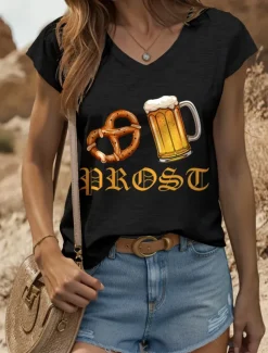 Oktoberfest Women's Camisole Tank Top Graphic Letter Vintage Stylish Classic Sleeveless Short Sleeve V Neck Regular Tops Daily Vacation Wear Print Black White Red Blue Purple Summer Spring