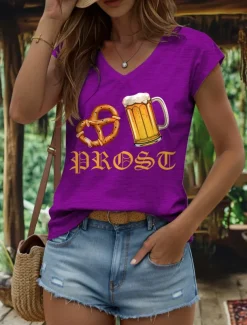 Oktoberfest Women's Camisole Tank Top Graphic Letter Vintage Stylish Classic Sleeveless Short Sleeve V Neck Regular Tops Daily Vacation Wear Print Black White Red Blue Purple Summer Spring