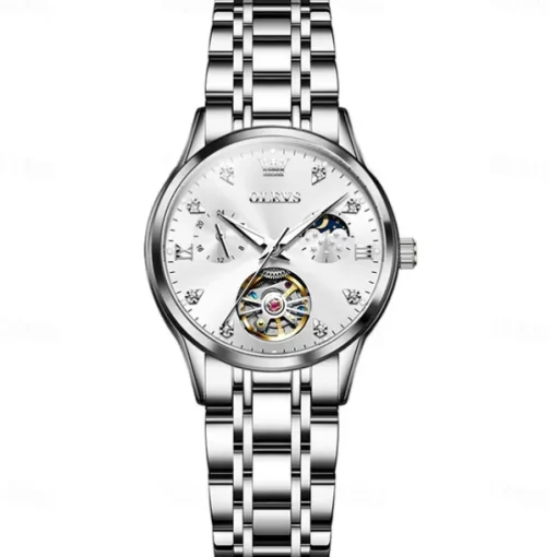 OLEVS 6608 Automatic Mechanical Watch For Women Deep Waterproof Luminous Moon Phase Hand Clock Original Luxury Women's Watches
