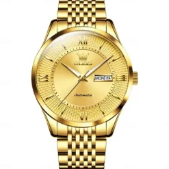 OLEVS 6657 Men's Luxury Brand Automatic Watch Business Calendar 50m Waterproof Mechanical Watch Gold Sapphire Mirror Men's Watch