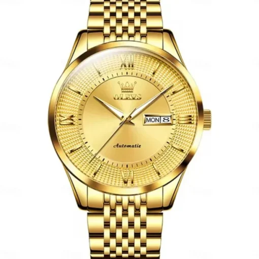 OLEVS 6657 Men's Luxury Brand Automatic Watch Business Calendar 50m Waterproof Mechanical Watch Gold Sapphire Mirror Men's Watch