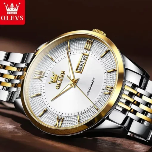OLEVS 6657 Men's Luxury Brand Automatic Watch Business Calendar 50m Waterproof Mechanical Watch Gold Sapphire Mirror Men's Watch