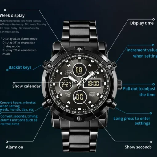 OLEVS 1106 Men's Watch Luxury Brand Quartz Watch Trend Sports Alarm Clock LED Display Waterproof Timing Code Watch Men's Watch