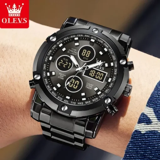 OLEVS 1106 Men's Watch Luxury Brand Quartz Watch Trend Sports Alarm Clock LED Display Waterproof Timing Code Watch Men's Watch