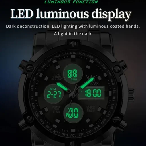 OLEVS 1106 Men's Watch Luxury Brand Quartz Watch Trend Sports Alarm Clock LED Display Waterproof Timing Code Watch Men's Watch