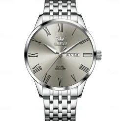 OLEVS 3633 New Men's Watch Fashion Simple Roman Numbers Scale Stainless Steel Quartz Watch for Men Auto Date Business Wristwatch