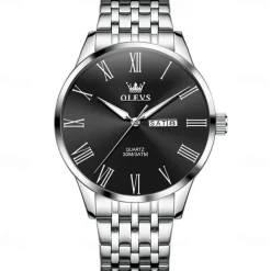 OLEVS 3633 New Men's Watch Fashion Simple Roman Numbers Scale Stainless Steel Quartz Watch for Men Auto Date Business Wristwatch
