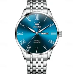 OLEVS 3633 New Men's Watch Fashion Simple Roman Numbers Scale Stainless Steel Quartz Watch for Men Auto Date Business Wristwatch