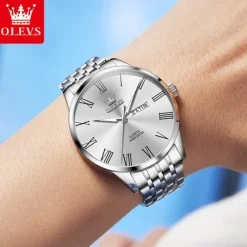 OLEVS 3633 New Men's Watch Fashion Simple Roman Numbers Scale Stainless Steel Quartz Watch for Men Auto Date Business Wristwatch
