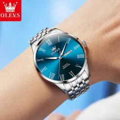 OLEVS 3633 New Men's Watch Fashion Simple Roman Numbers Scale Stainless Steel Quartz Watch for Men Auto Date Business Wristwatch