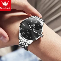 OLEVS 3633 New Men's Watch Fashion Simple Roman Numbers Scale Stainless Steel Quartz Watch for Men Auto Date Business Wristwatch