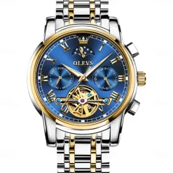 OLEVS Men Mechanical Watch Fashion Business Wristwatch Automatic Self-winding Moon phase Luminous Waterproof Steel Watch