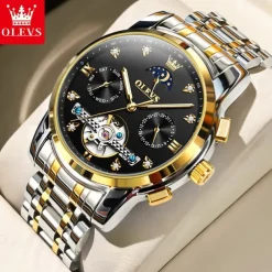 OLEVS Men Mechanical Watch Creative Outdoor Fashion Casual Automatic Self-winding Moon phase Luminous Calendar Steel Watch