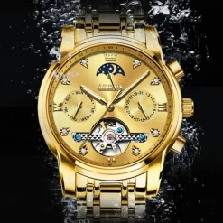 OLEVS Men Mechanical Watch Creative Outdoor Fashion Casual Automatic Self-winding Moon phase Luminous Calendar Steel Watch