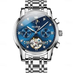 OLEVS Men Mechanical Watch Creative Outdoor Fashion Casual Automatic Self-winding Moon phase Luminous Calendar Steel Watch