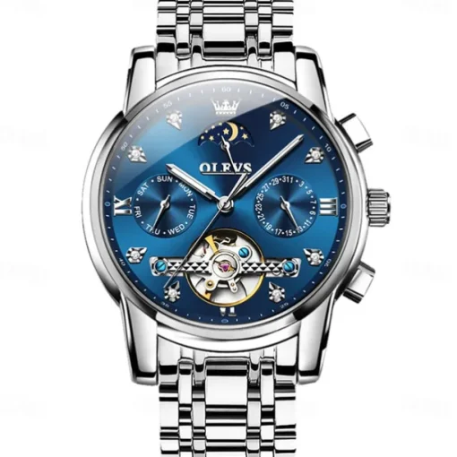 OLEVS Men Mechanical Watch Creative Outdoor Fashion Casual Automatic Self-winding Moon phase Luminous Calendar Steel Watch
