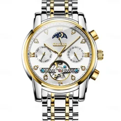 OLEVS Men Mechanical Watch Creative Outdoor Fashion Casual Automatic Self-winding Moon phase Luminous Calendar Steel Watch